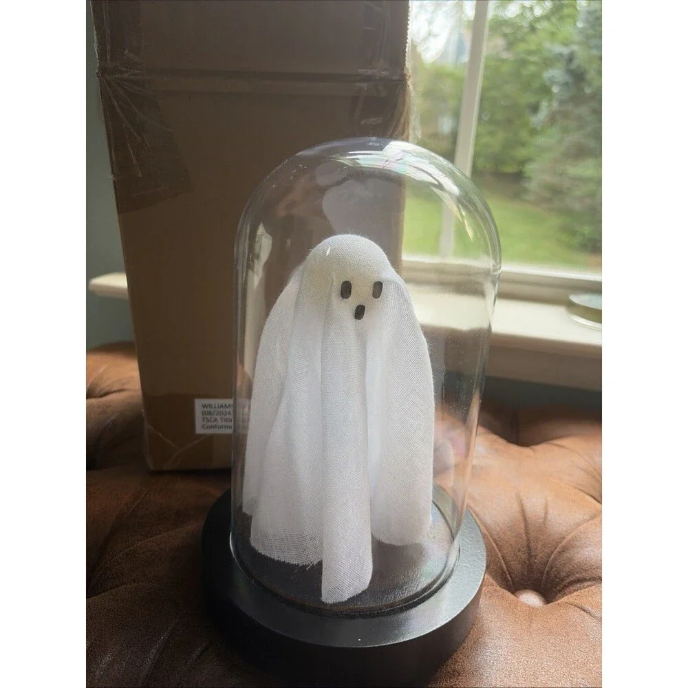 Pottery Barn  Single Lit Ghost Dome Cloche Halloween Light Up 8